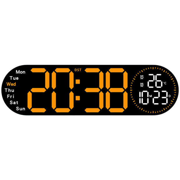 LED Digital Wall Clock with Dual Alarm Temperature Display Countdown Timer Night