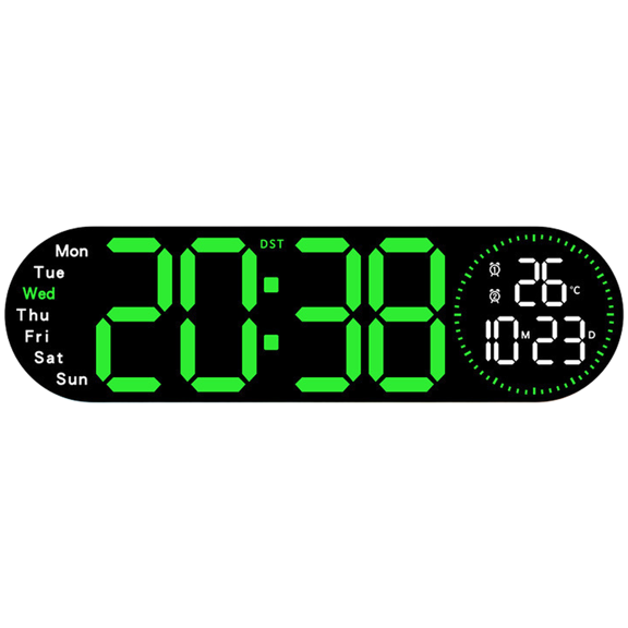 LED Digital Wall Clock with Dual Alarm Temperature Display Countdown Timer Night