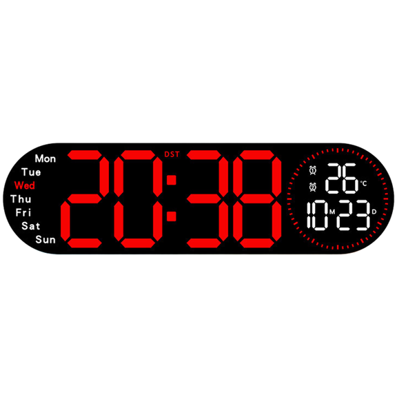 LED Digital Wall Clock with Dual Alarm Temperature Display Countdown Timer Night