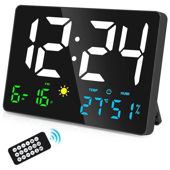 LED Digital Wall Clock with Large Display, Alarm Clocks for Bedrooms with Weather Station, USB, 11.5" ,High Precision