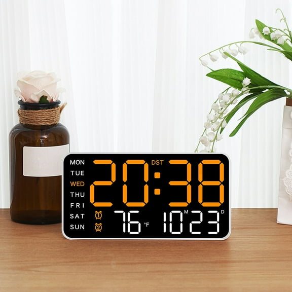 LED Digital Wall Clock with Large Display, , Date and Temperature for Living Room Bedroom Office