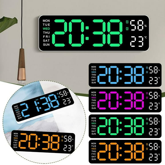 LED Digital Wall Clock with Remote 13 Large Display Countdown Dimmer DST Date Week Temperature