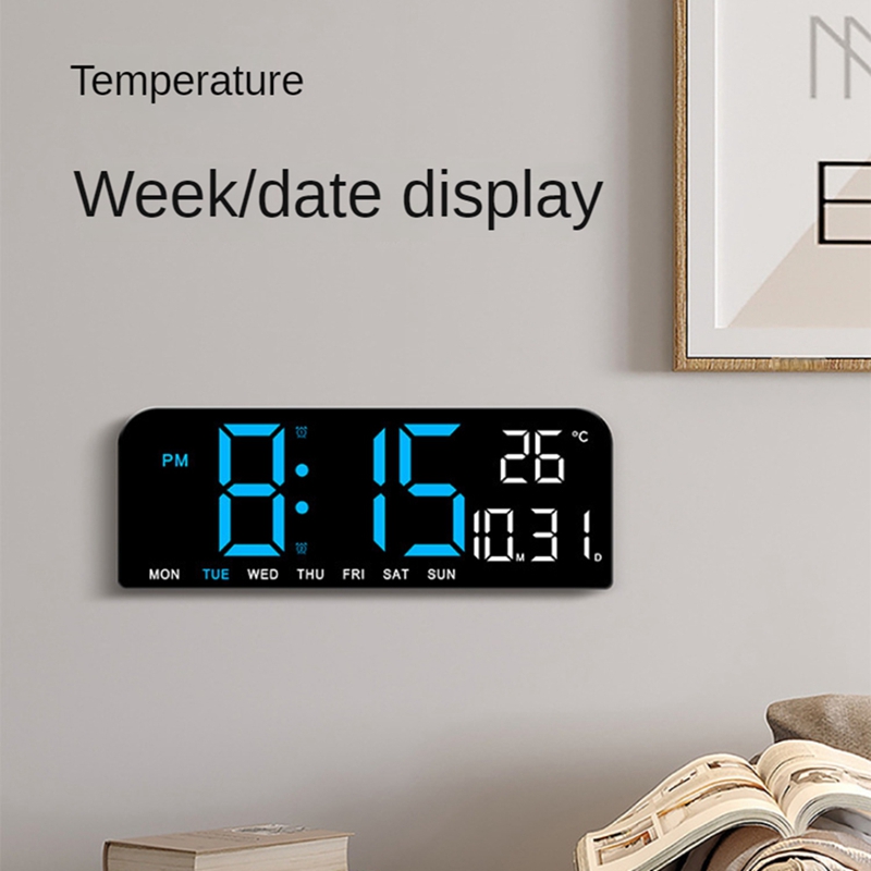 LED Digital Wall Clock with Temperature, Date, 2Alarm, Countdown