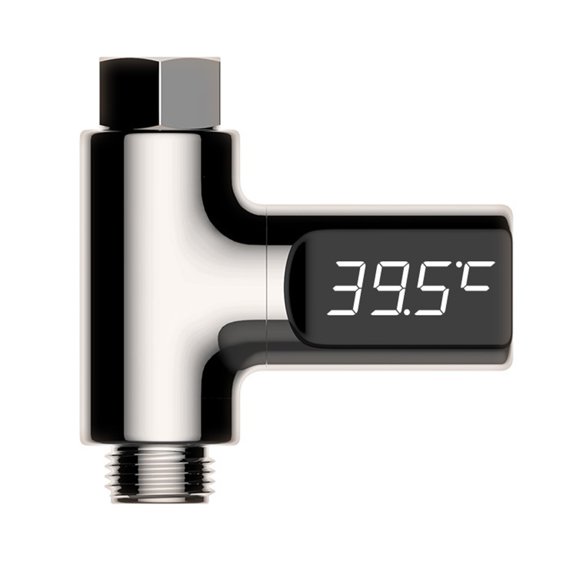 LED Digital Water Thermometer For Shower Faucet, 360° Rotating Display, Battery-Free Flow Powered, Real-Time Temp Sensor For Bath Safety, ABS & PC, Silver(First generation)