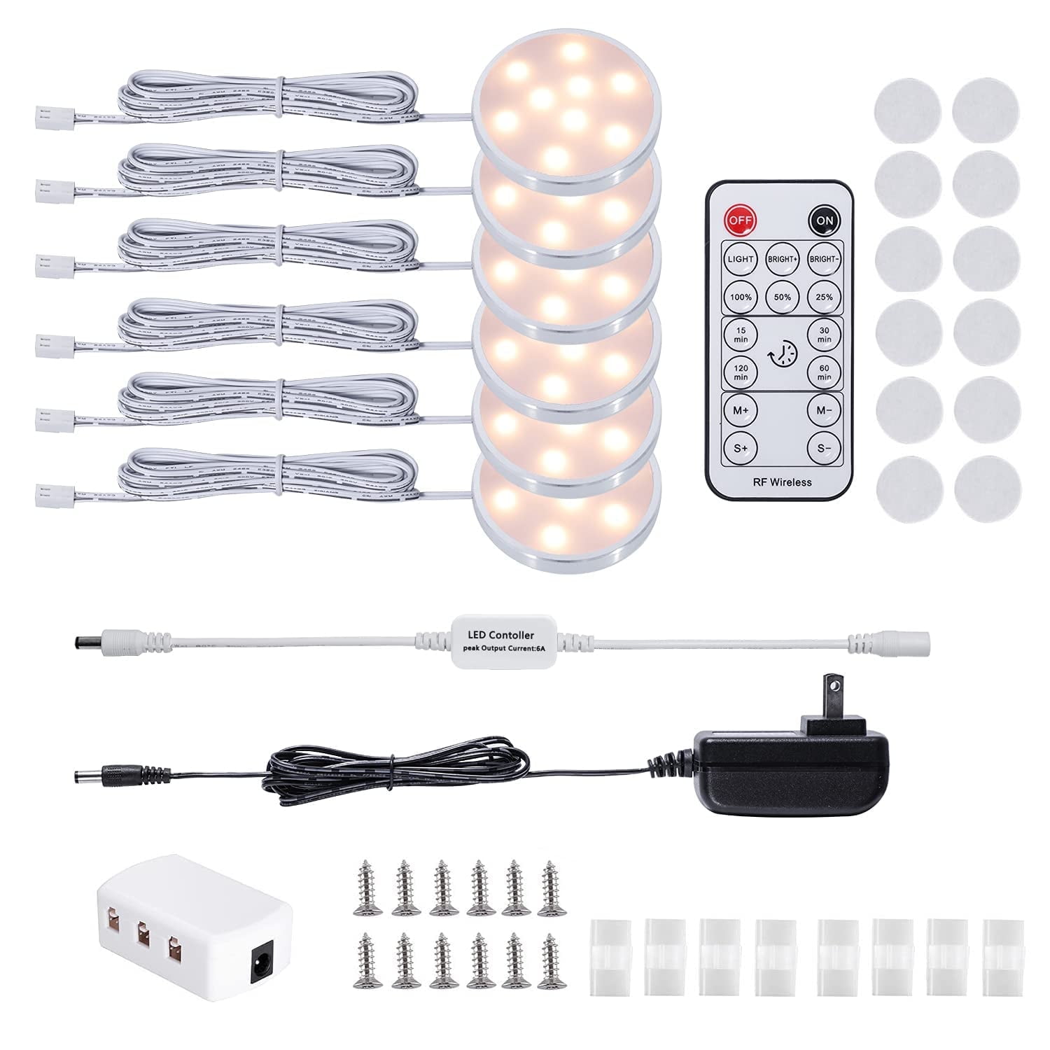 LED Under Cabinet Puck Light 6 Pack,Under Counter Lights With Wireless Timer Remote Dimmable(Warm White)