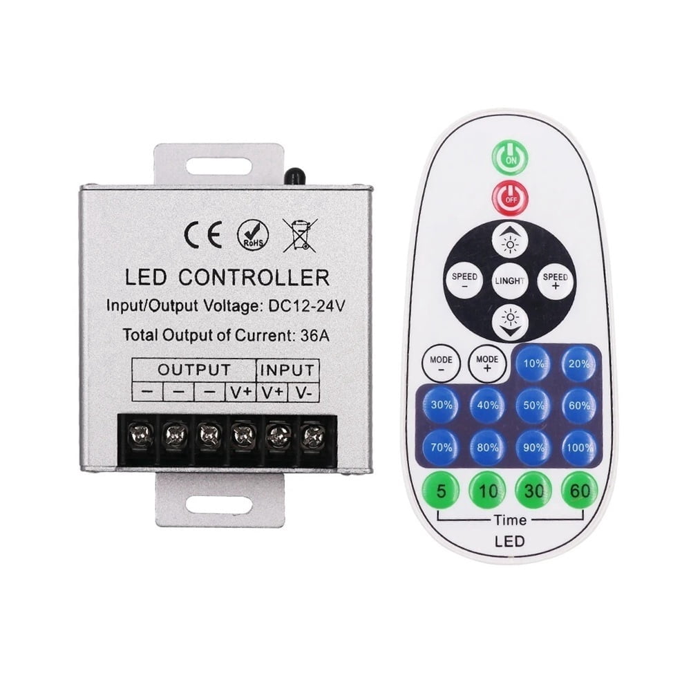 LED Dimmer DC12-24V 36A Adjustable Brightness 360W 23Key IR Remote ...