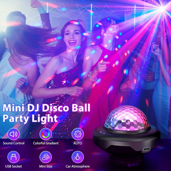 LED Disco Ball Stage Light, USB Powered Party Lighting with Color Changing Dome, Black Base