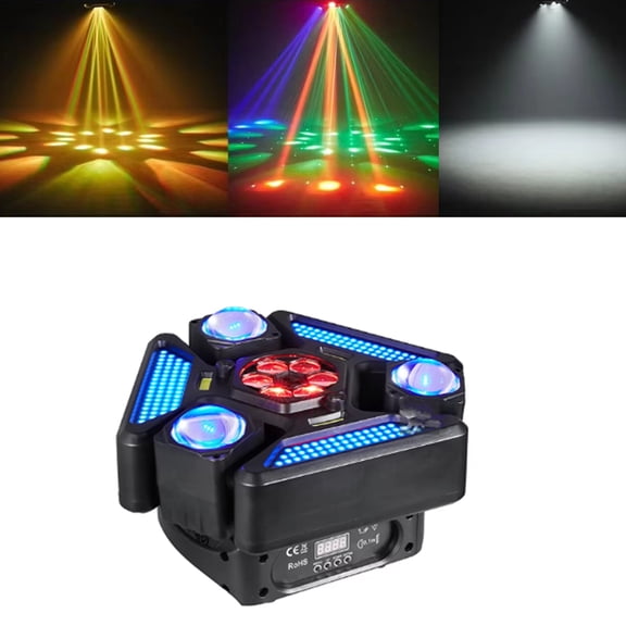 LED Disco Party Stage Light 3 Arms Beam Strobe Laser Colorful Effect Moving Head Light with Remote Control