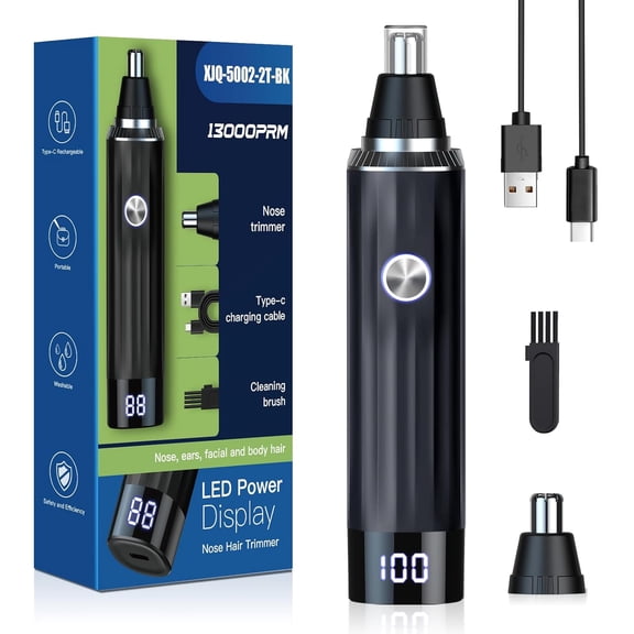 LED Display Ear and Nose Hair Trimmer Clipper for Men Women,2025 Rechargeable 2 in 1 Painless Eyebrow & Facial Hair Trimmer with Powerful Motor
