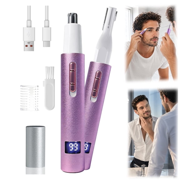LED Display Eyebrow & Nose Hair Trimmer, 2 in 1 Ear & Facial Hair Trimmer with Powerful Motor and Dual-Edge Blades, Easy Cleansing