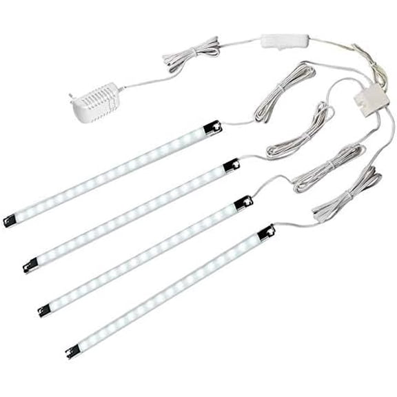 LED Display Lights, (4) Strip Light Bars for Display Case Shelf Showcase Bookshelf Kitchen Workbench, Plug-in Under Cabinet Lighting - (6000K, Cool White)$$Home Decor, Kitchen, & Other