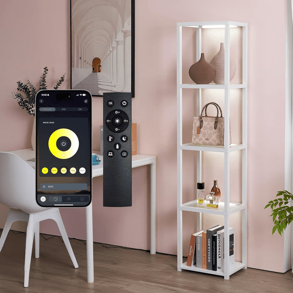 LED Display Shelf Unit Dimmable Lighted Furniture for Bedroom, Living Room, or Office Glass Curio Cabinet Shelf Lamp with App + Remote Control + Adjustable Lighting