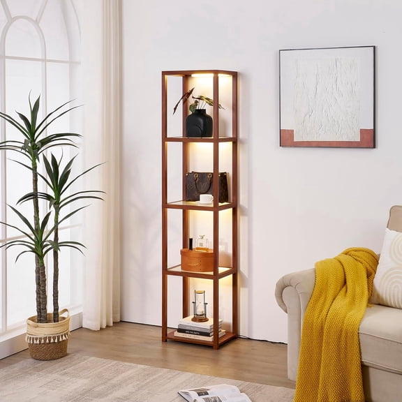 LED Display Shelf Unit Dimmable Lighted Furniture for Bedroom, Living Room, or Office Glass Curio Cabinet Shelf Lamp with App + Remote Control + Adjustable Lighting