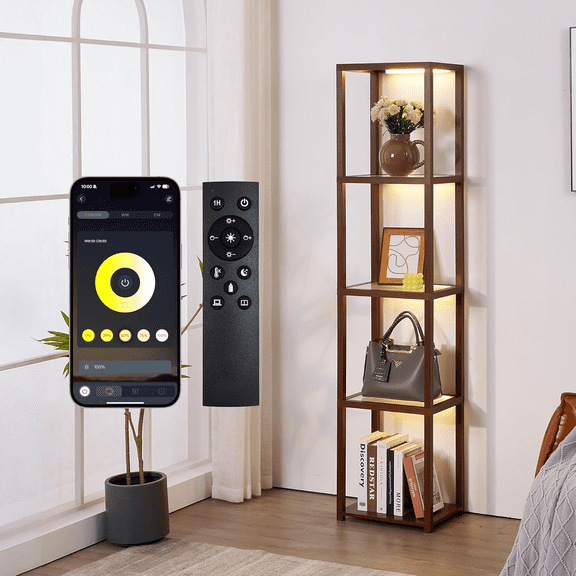 LED Display Shelf Unit Dimmable Lighted Furniture for Bedroom, Living Room, or Office Glass Curio Cabinet Shelf Lamp with App + Remote Control + Adjustable Lighting