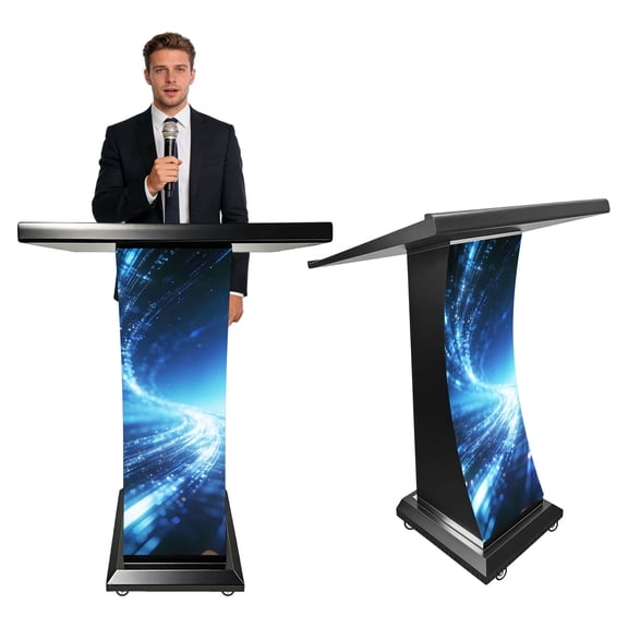 Pyimgus LED Display Smart Podium, HD GOB Digital Podium with Mobile Base, Portable Digital Meeting Lectern