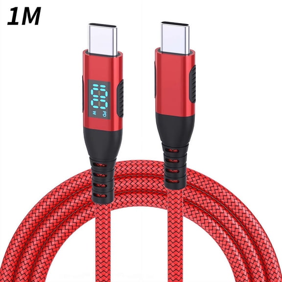 LED Display USB C to C Cable, 100W Fast Charging Cable, Braided Data Cable for  iPhone MacBook Pro Air Gaming Laptops Android Phones