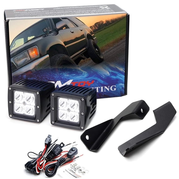 LED Ditch Light Kit For Toyota 1990-1995 4Runner, Including (2) 20W High Power CREE LED Cubic Pod, Under Hood Edge Low Profile Mounting Brackets & On/Off Switch Relay