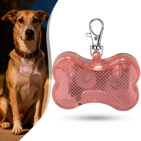 LED Dog Bone Light Pendant, Battery Powered Flashing Pet Tag Light for Collar, Night Safety Walking Light for Dogs Cats, for Camping Evening Walks, Pink
