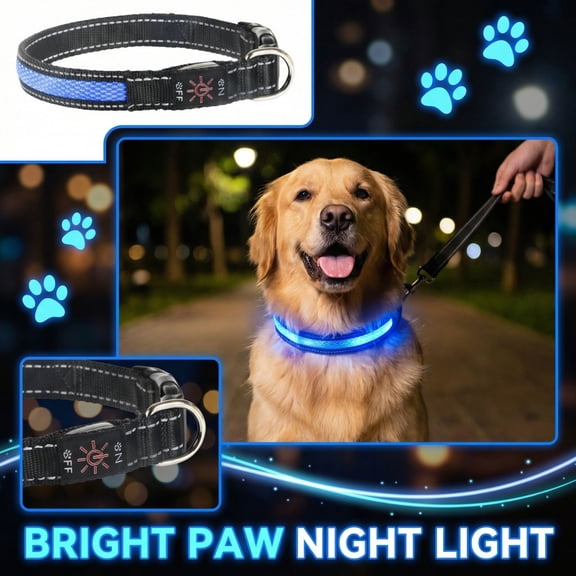 LED Dog Collar, Light Up Dog Collar Adjustable USB Rechargeable Super Bright Safety Light Glowing Collars for Dogs