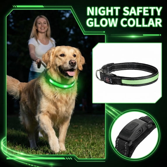 LED Dog Collar, Light Up Dog Collar Adjustable USB Rechargeable Super Bright Safety Light Glowing Collars for Dogs