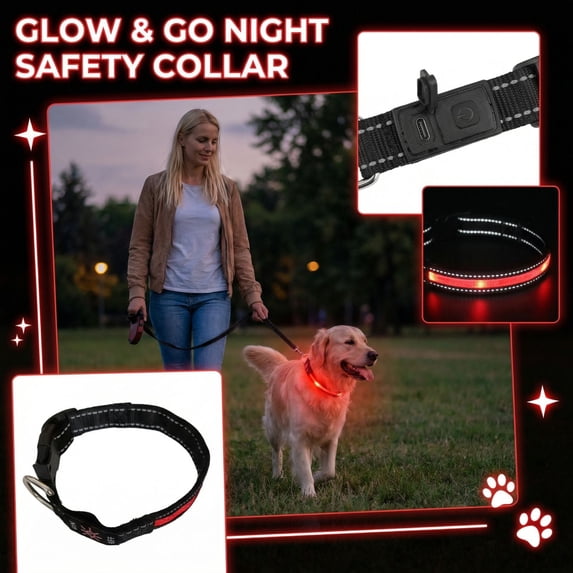 LED Dog Collar, Light Up Dog Collar Adjustable USB Rechargeable Super Bright Safety Light Glowing Collars for Dogs