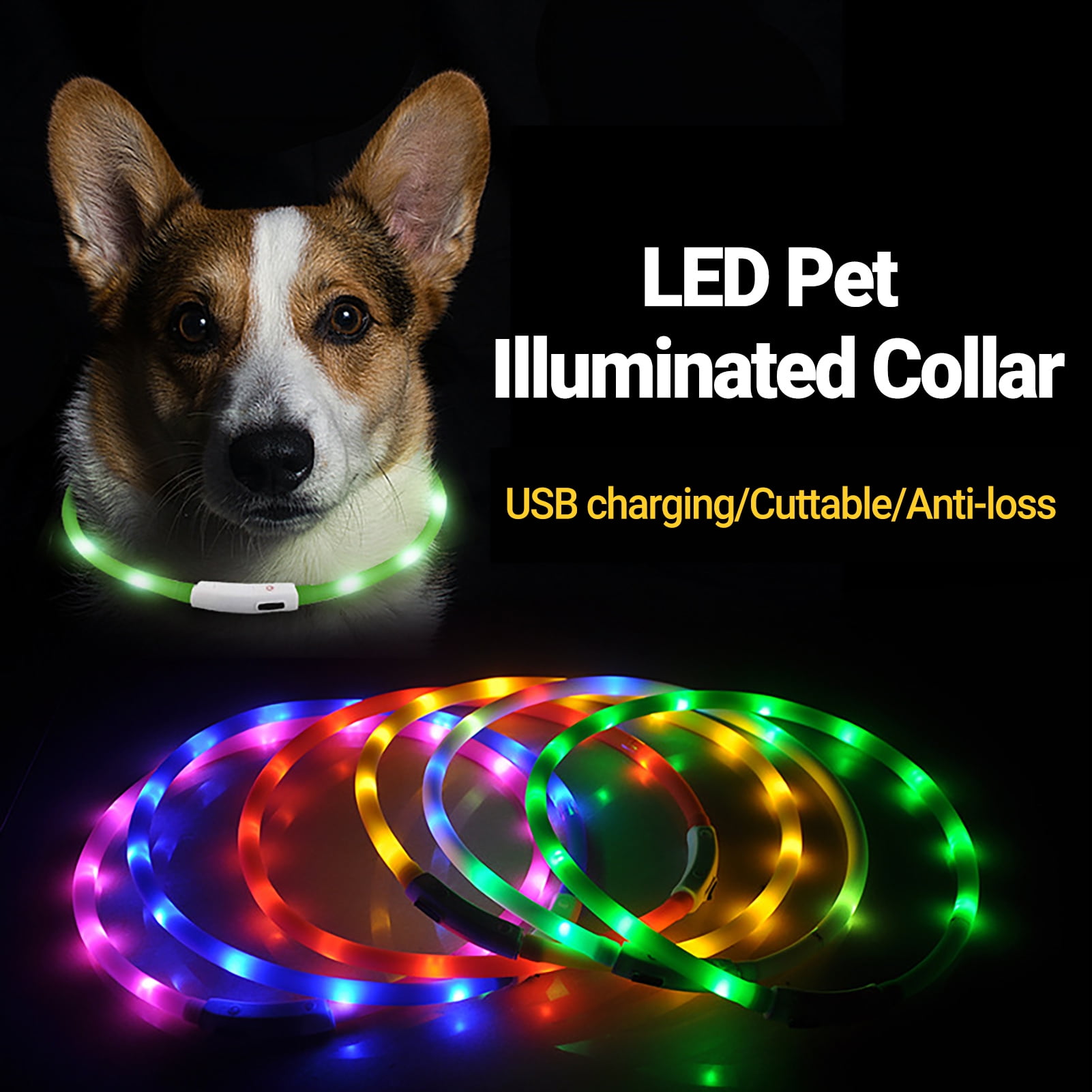 LED Dog Collar Rechargeable Light Up Dog Collars Glow in The Dark, Cuttable LED Safety Dog