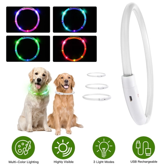 LED Dog Collar TeqHome USB Rechargeable Flash Dog Necklace Light Collar Adjustable Reusable for Large Dogs (27.55")