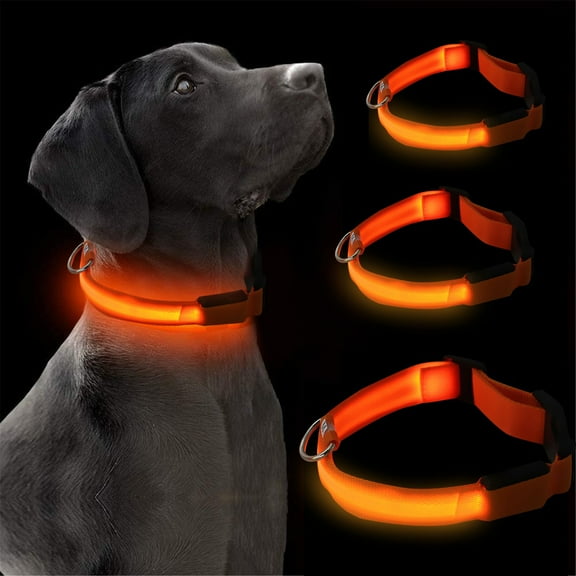 LED Dog Collar USB Rechargeable | Adjustable Luminous Nylon Pet Collar with Bag Storage | Reflective Safety Light Up Visibility Up to 500m | Includes USB Cable | Fits Small Medium Pets