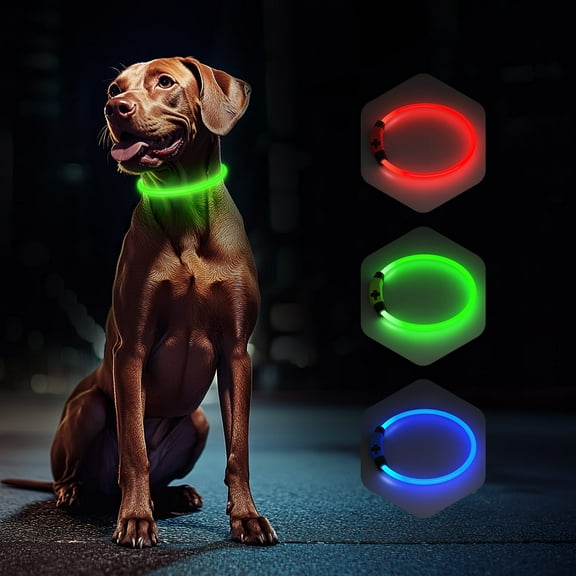 LED Dog Collar USB Rechargeable Glowing, Pet Collars Lighted Up Safety Necklace Glow in the Dark for You & Your Dogs (Green)