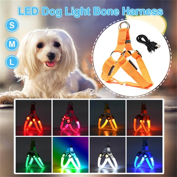 LED Dog Harness,USB Rechargeable Lighted Dog Harness,Comfortable Glow in Dark Dog Harness for Your Small Medium Large Dogs Night Safety Walking (Colorful,L)