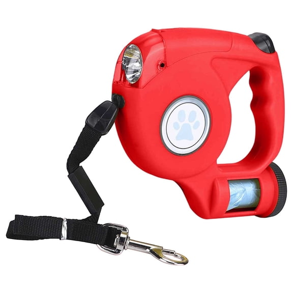 LED Dog Leash with Waste Bag Dispenser Retractable Reflective Outdoor Walking Leash for Platform Competition Styled, 16X16X4.5 cm, Red