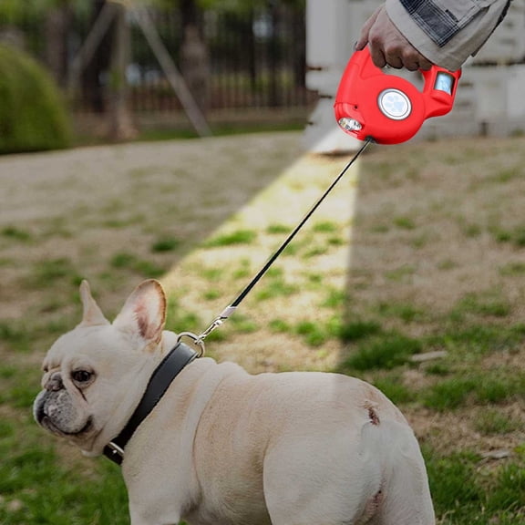 LED Dog Leash with Waste Bag Dispenser Retractable Reflective Outdoor Walking Night Visibility ABS Material Leash for,17.5 cmx12.5 cm,Red