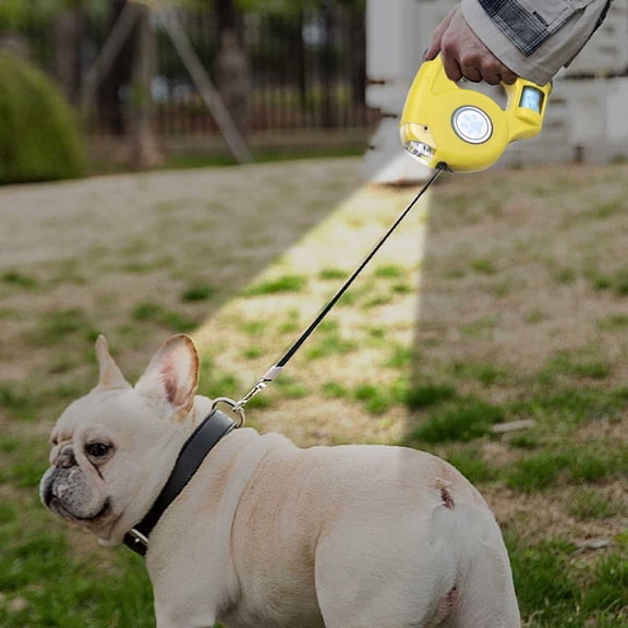 LED Dog Leash with Waste Bag Dispenser Retractable Reflective Outdoor Walking Night Visibility ABS Material Leash for,17.5 cmx12.5 cm,Yellow