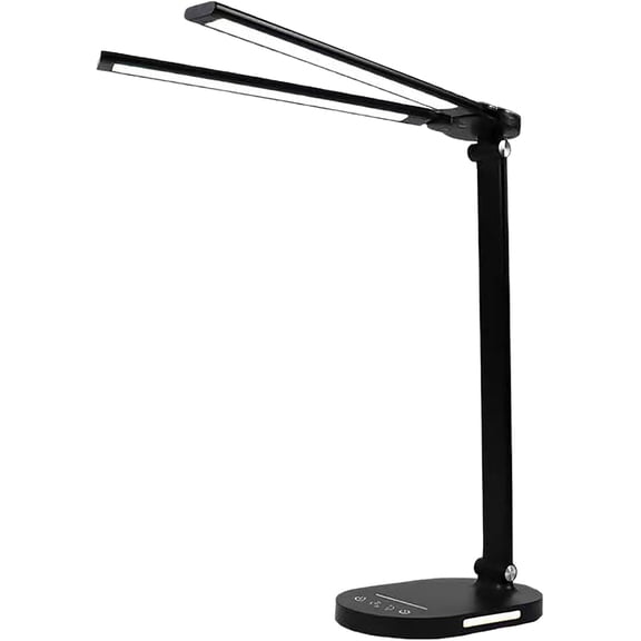 LED Double Head Desk Lamp with Night Light, 5 Color Temp, Slide Steplessly Adjust Brightness, 60 min Timer, Touch Control, Foldable Table Light for Working, Reading (Black Rechargeable)