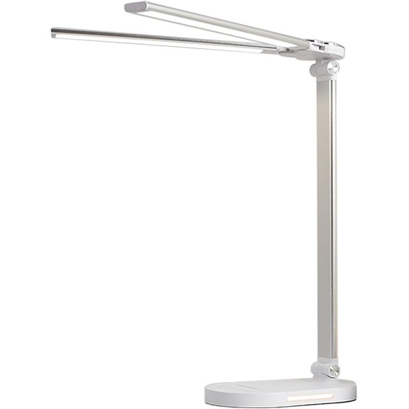 LED Double Head Desk Lamp with Night Light, 5 Color Temp, Slide Steplessly Adjust Brightness, 60 min Timer, Touch Control, Foldable Table Light for Working, Reading (White Plug-in)
