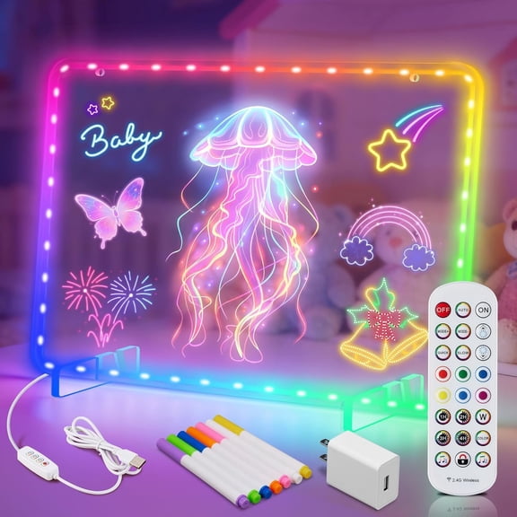 LED Drawing Board for ,11.8"X7.8" Includes Adapter, Light Up Dry Erase Boards with 7 Markers,21Modes &16 Colors,  Dry Erase Board with Light,Remote Control,Night Lights for 's Rooms.