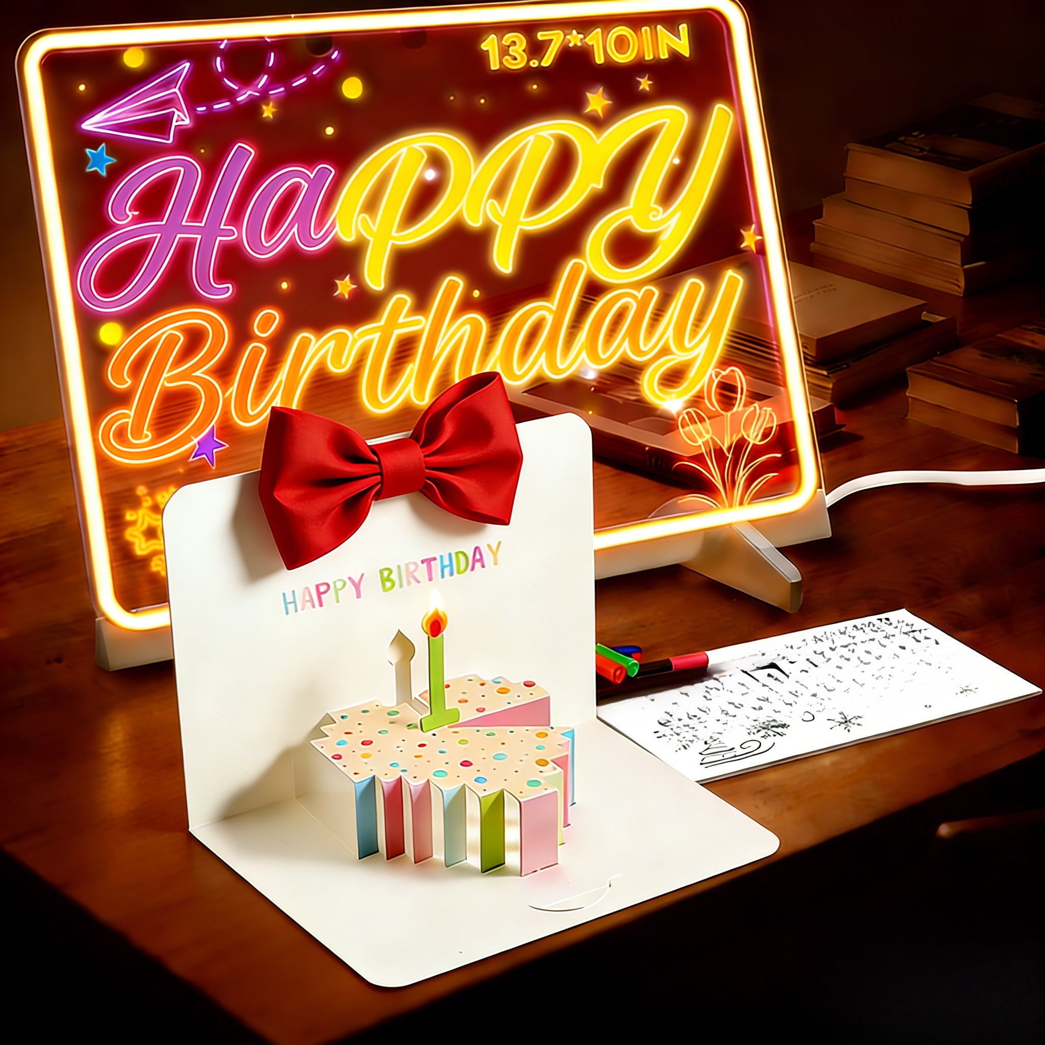 LED Drawing Board 13.7x10 Inch with 7 Colors & 4 Light Modes, Glow Doodle Pad Set with Adapter & Markers - for Home Decor, Messages & Creative Projects