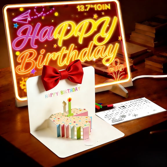 LED Drawing Board 13.7x10 Inch with 7 Colors & 4 Light Modes, Glow Doodle Pad Set with Adapter & Markers - for Home Decor, Messages & Creative Projects
