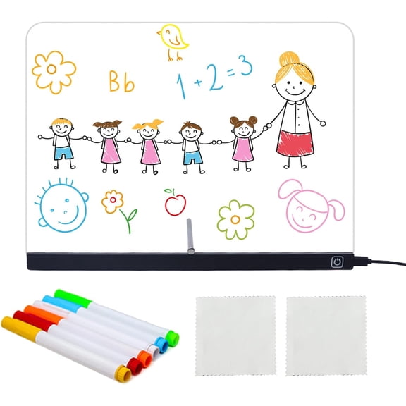 LED Drawing Board – 13.7x10 Inch Erasable Tablet for Kids and Adults, Dry Erase Board Luminous Drawing Pad with Touch Dimming, 7 Pens, 2 Wipes, and Stand, Acrylic Panel