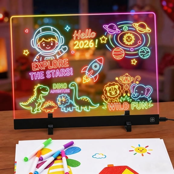 LED Drawing Board for , 16.5'' Doodle Glow LED Note Board with 4 Light Modes, 8 Markers, Adjustable Brightness, Plug & Play  Dry Erase Boards, Light Up Drawing Boards for  Decor