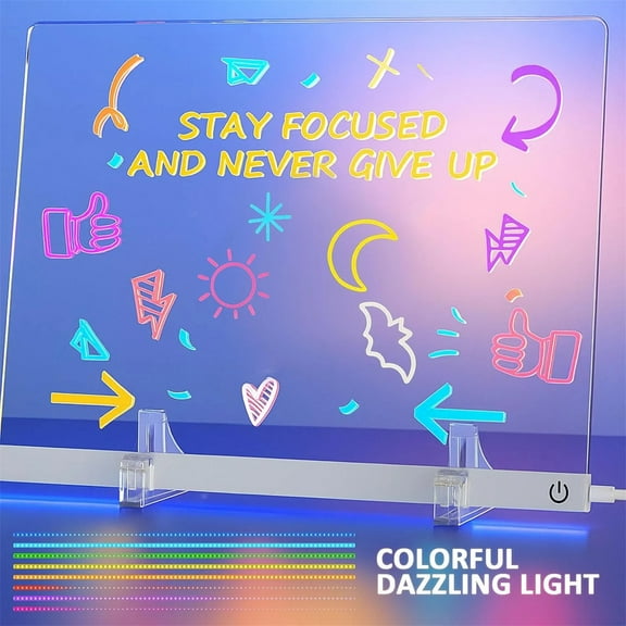 LED Drawing Board(7 Color Pens), Rechargeable Light Up Acrylic Light Drawing Board - DIY Erasable Acrylic Writing Board for Birthdays, Festivals & School, Home(35*25cm）