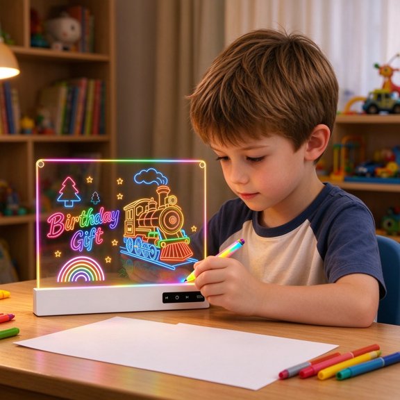 LED Drawing Board, Acrylic Light Up Writing Pad, RGB Glow Message Panel, Easy Erase Doodle Surface for Office Desk Bedroom Kitchen