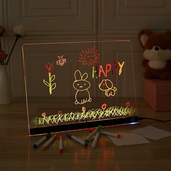 LED Drawing Board Glowing Acrylic LED Message Board with 7 Colors Lights and Stand Illuminated Drawing Pad for Kids Office Home