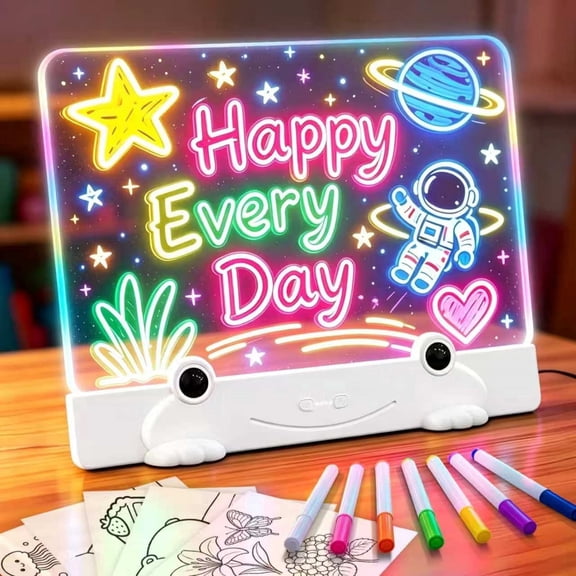 LED Drawing Board for Kids, WUEAOA 16" Rechargeable Light up Board with 10 Color Effects,Adjustable Brightness Gifts for Girls Boys Christmas,White Frog