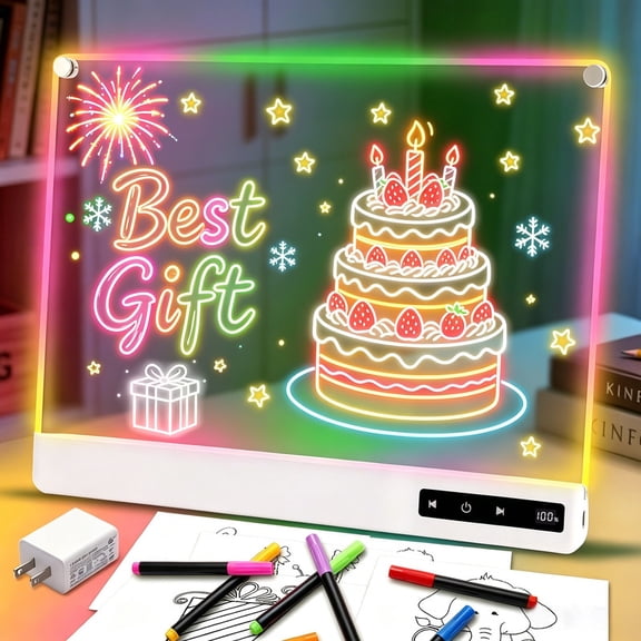 LED Drawing Board for Kids, Rechargeable 17" Glow Doodle Note Message Board, Acrylic Dry Erase Board with 8 Light Effect, Kids Toy Gifts for Birthday Christmas (White)