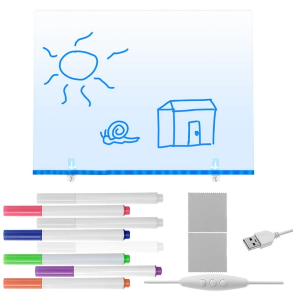 LED Drawing Board Note Board with Light and 7 Markers Acrylic Drawing Board Dry Erase Memo Note Pad Multipurpose for Kids School Home Cafe Office