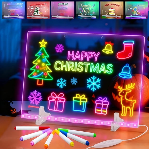LED Drawing Board for Kids, 13.7"x10" Acrylic Dry Erase Board with Light, 7 Colors, Includes Adapter, Magic Drawing Tablet for Girls Boys