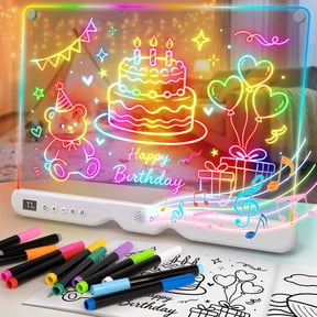 LED Drawing Board for Kids,16" Light-Up Writing Tablet with 7 Light Effects,Rechargeable Doodle Board with 12 Markers,Dry Erase Note Board for Gift/Classroom/Office,White