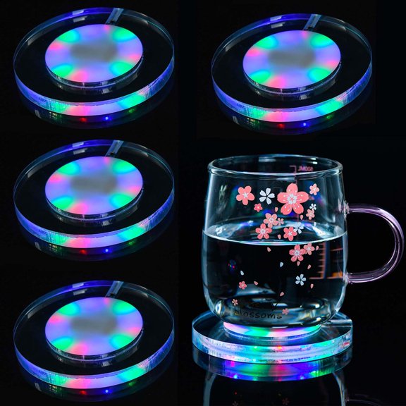 LED Drinks Coaster- Rechargeable Light Up Acrylic Coaster For Bar Cocktail Beer Beverage- Bottle Cup Luminous Mat For Party- Wedding- Bar Club.