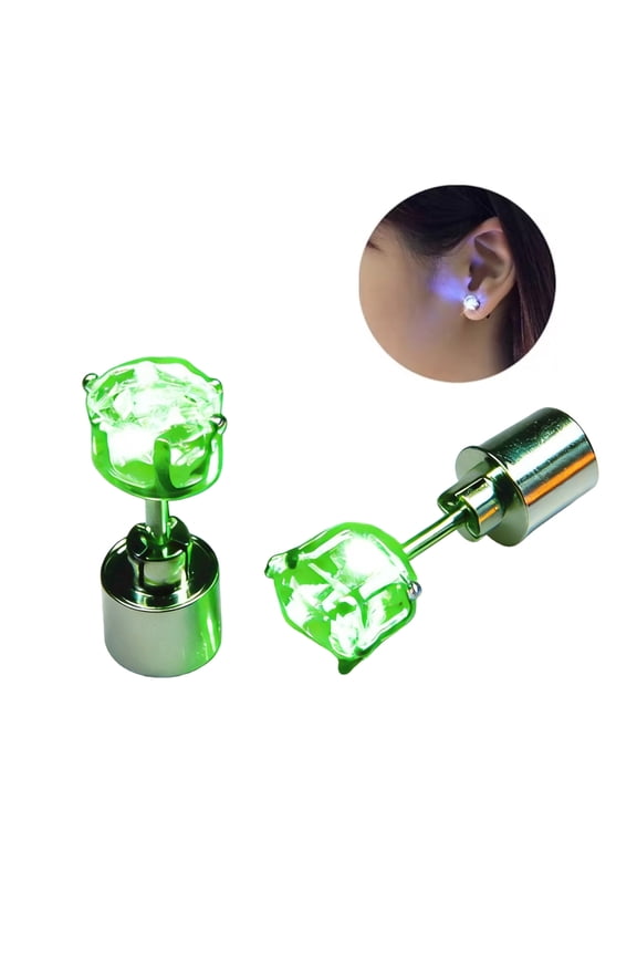 LED Earrings, Shiny Glowing LED Lighting Up Stylish Earring Studs Crown Shap Ear Drop Stud, Wedding Rave Dance Party Night Out Halloween Christmas Decoration Present for Women Men(Green)